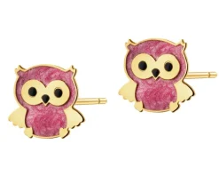 Złote kolczyki z emalią - sowy