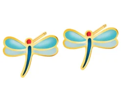 Złote kolczyki z emalią - ważki