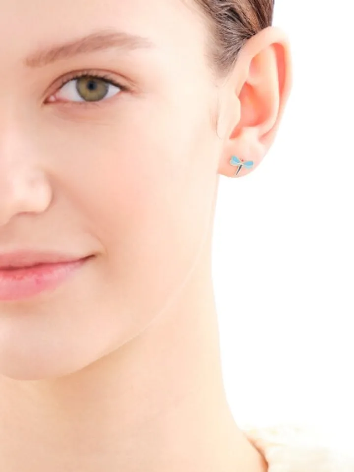 Złote kolczyki z emalią - ważki