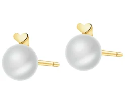 Złote kolczyki z perłami - serca