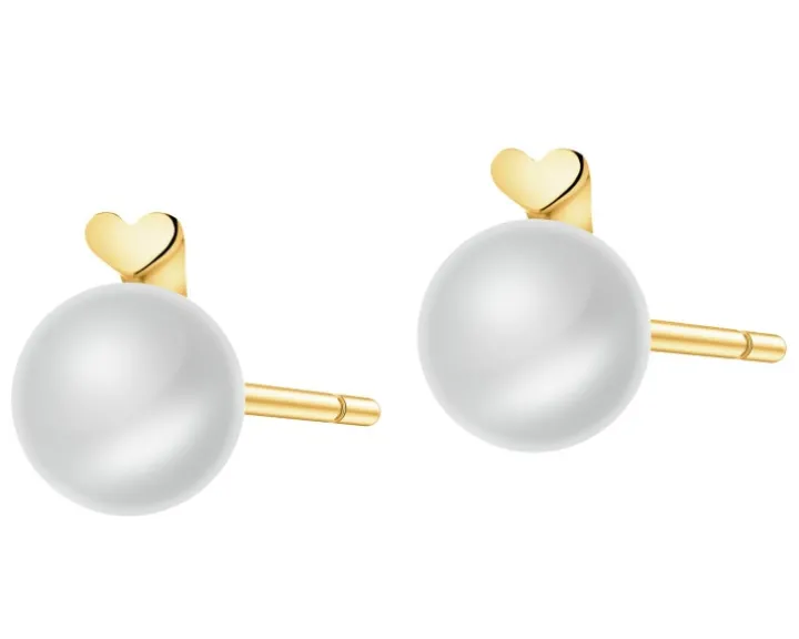 Złote kolczyki z perłami - serca