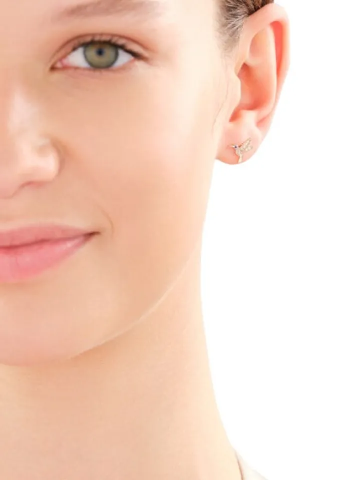 Złote kolczyki z szafirami syntetycznymi i cyrkoniami - kolibry