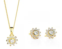 Złote kolczyki, zawieszka i łańcuszek - komplet