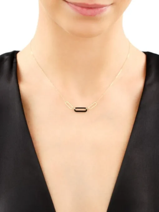 Złoty naszyjnik z agatem - paper clip