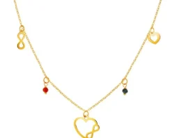 Złoty naszyjnik ze szkłem, ankier - serca, nieskończoności